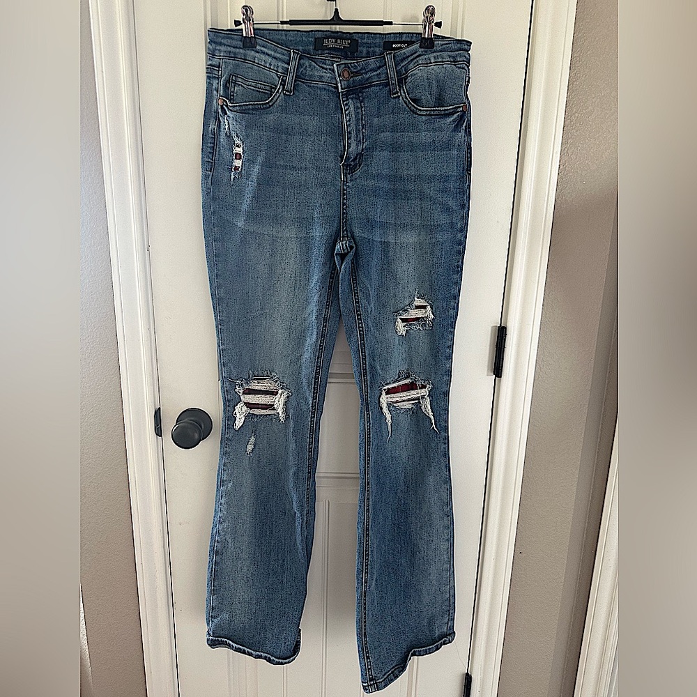 Judy Blue Plaid Mid Rise Bootcut Size 13/31